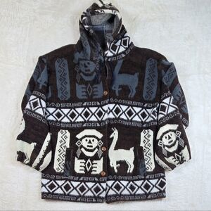 Vintage Tejidos Ruminahui Wool Cardigan Llama Aztec Alpaca Design Mens Sz.L